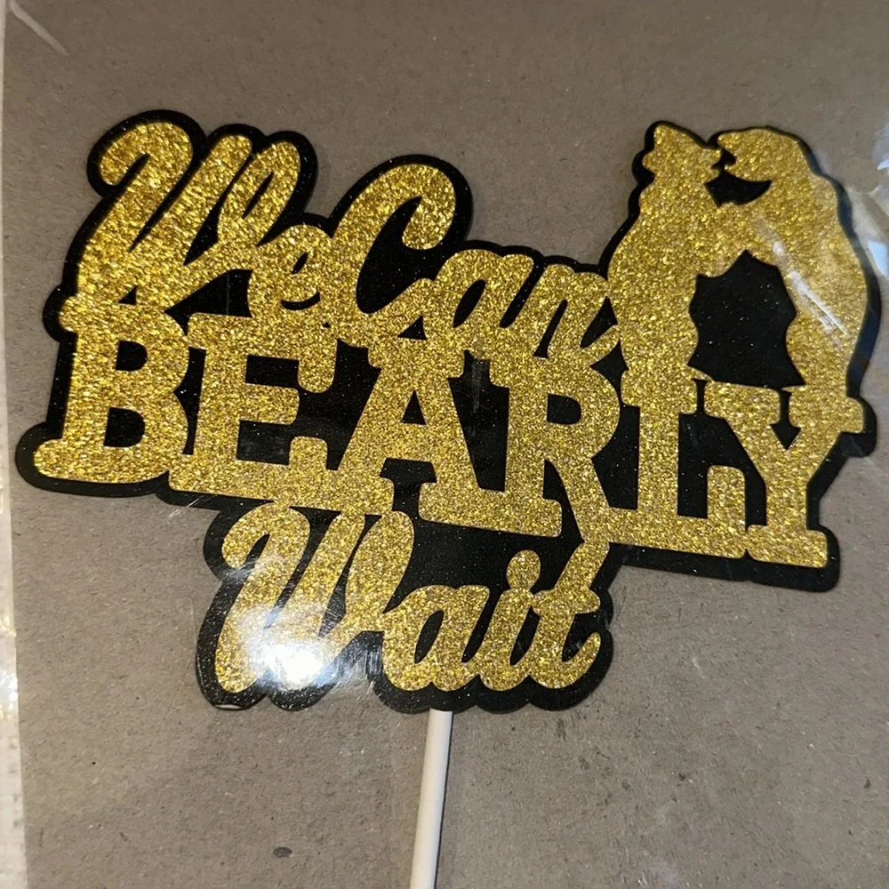 Cake Topper Pregnancy Announcement Baby Bear Couple Adventure Shower Gold‎